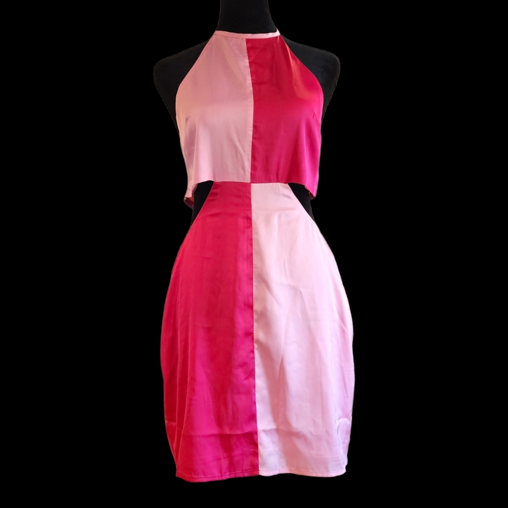 🎀Pink Colorblock Halter Dress - Picture 2 of 5